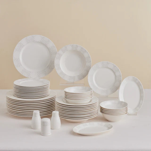 Karaca Forever Bone China New Olio 53-delige Dinnerset voor 12 Personen, Wit