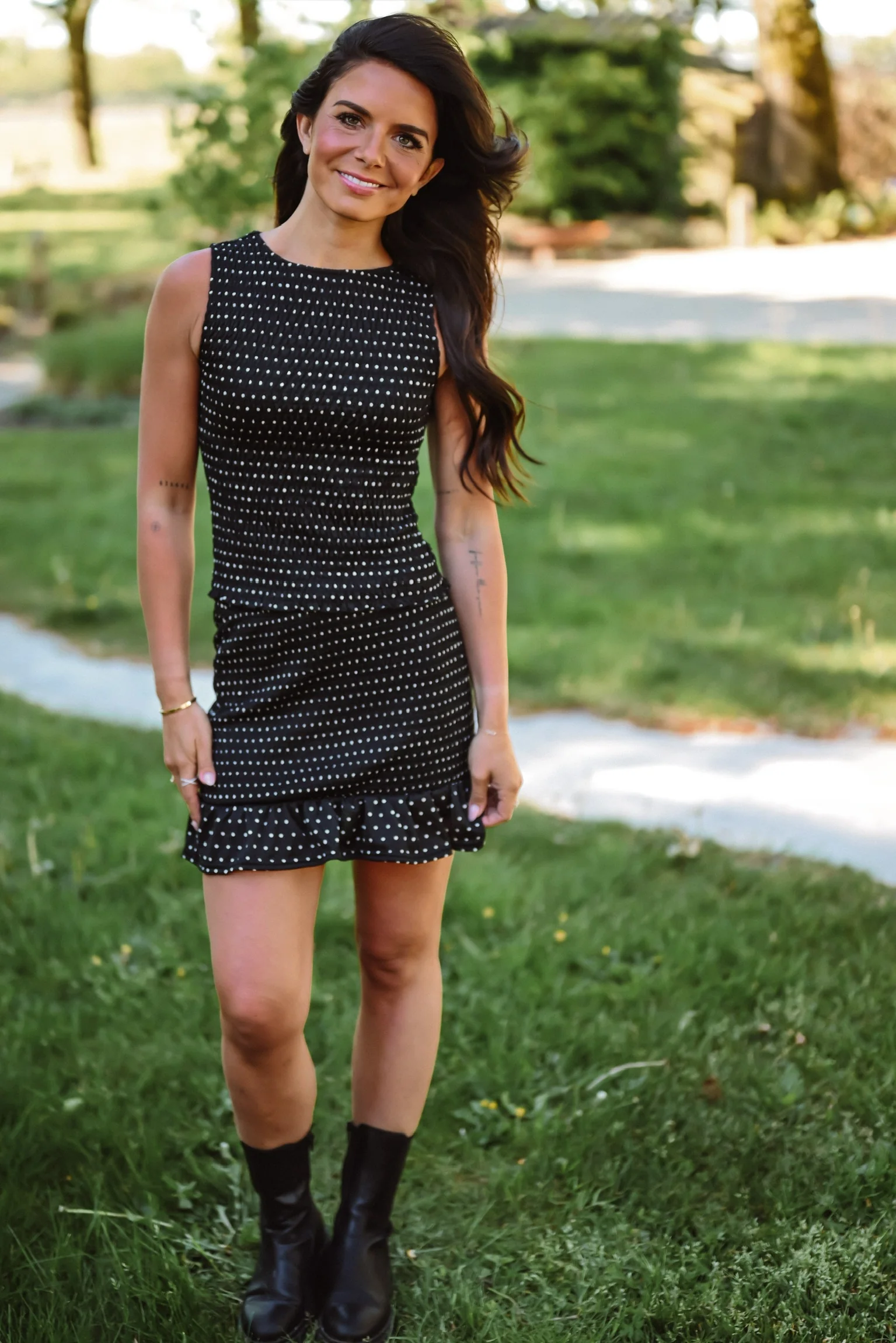 BEA SMOCK ROK BLACK/ WHITE DOTS