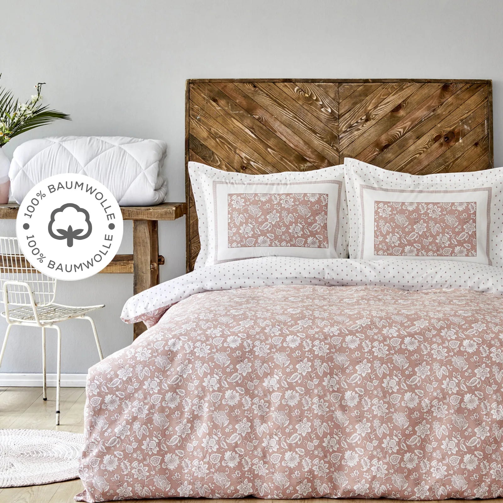Karaca Home Celerina – roze tweepersoons dekbedovertrekset van 100% katoen