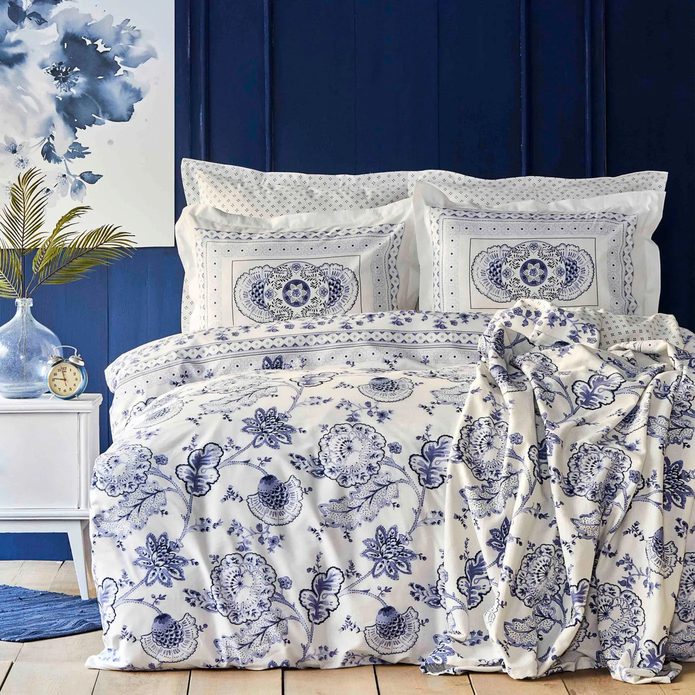 Karaca Home Amar – blauw – tweepersoons dekbedovertrekset van 100% katoen