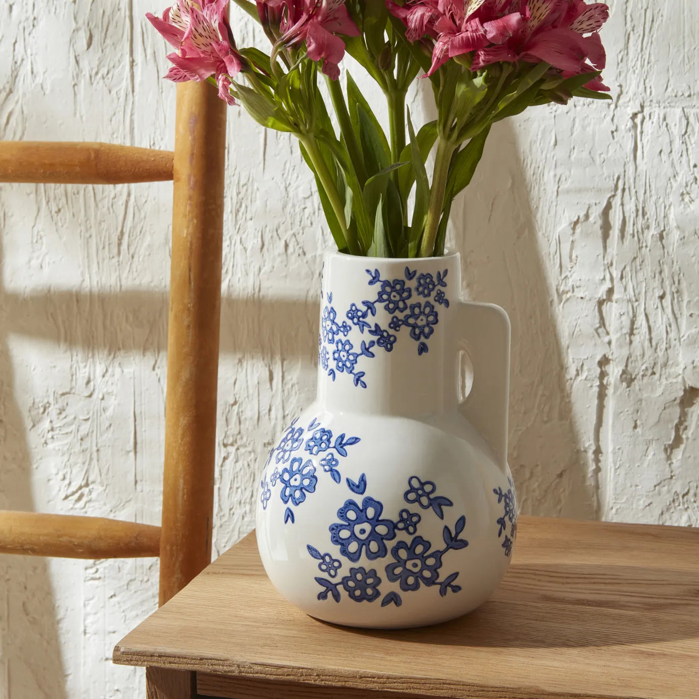 Karaca Home Cannes, vaas 16,7×16,7×22,9 cm, wit-blauw