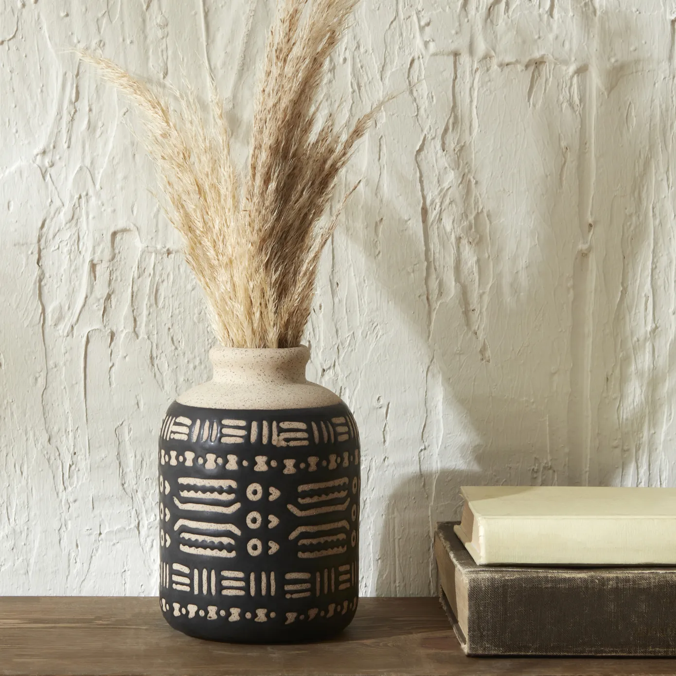 Karaca Home, rustieke vaas 11,2×11,2×16 cm, zwart
