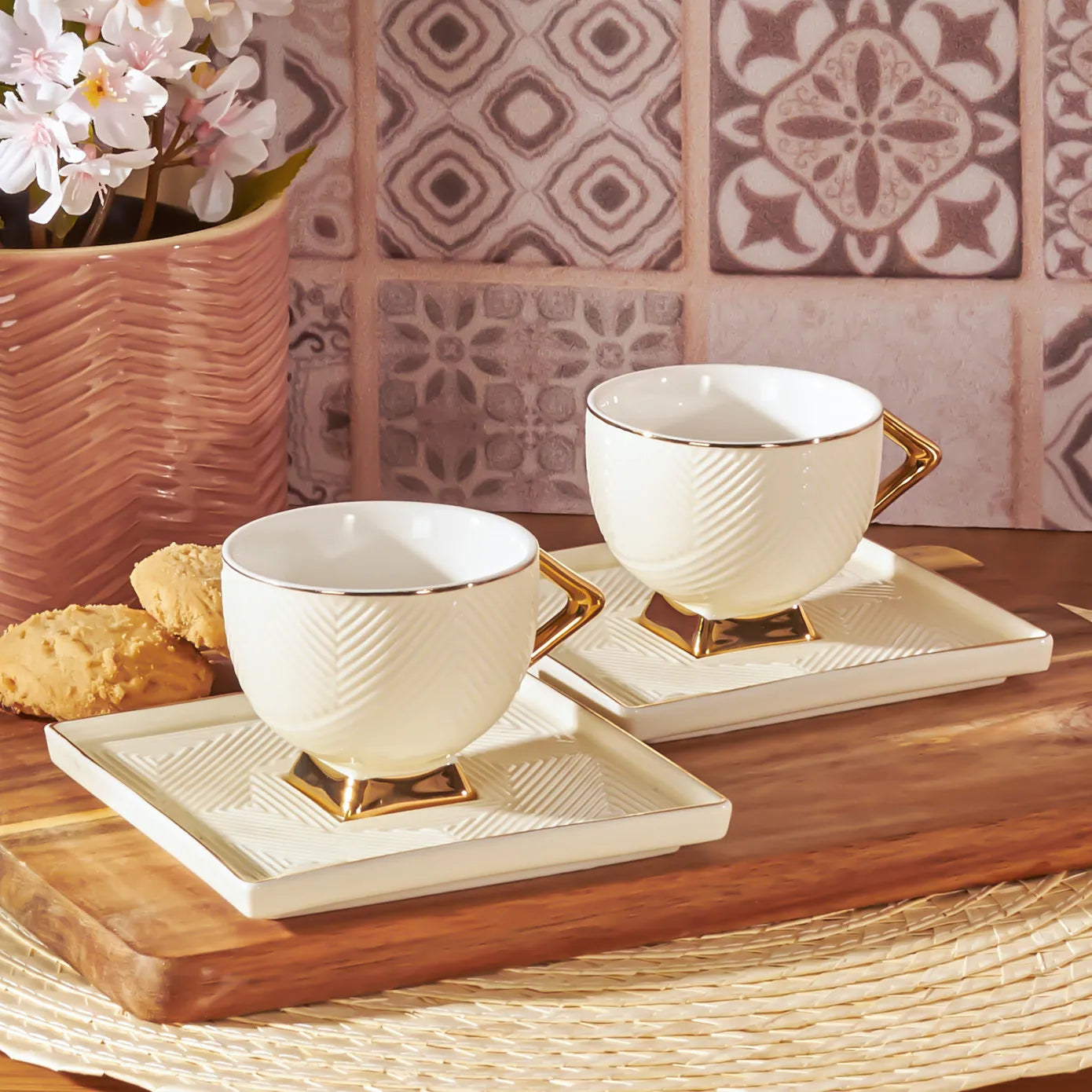 Karaca Art Deco Cream crèmekleurige koffiekopjesset voor 2 personen