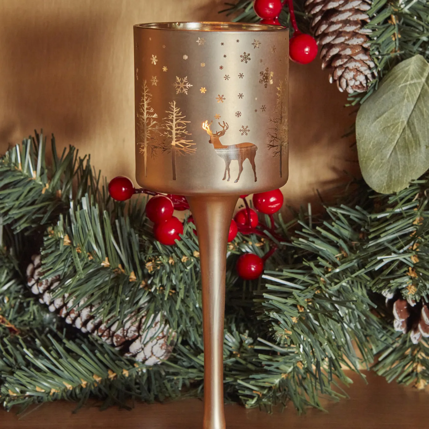 Karaca Home Christmas Helena Goud Glazen Kaarshouder 7×20 Cm