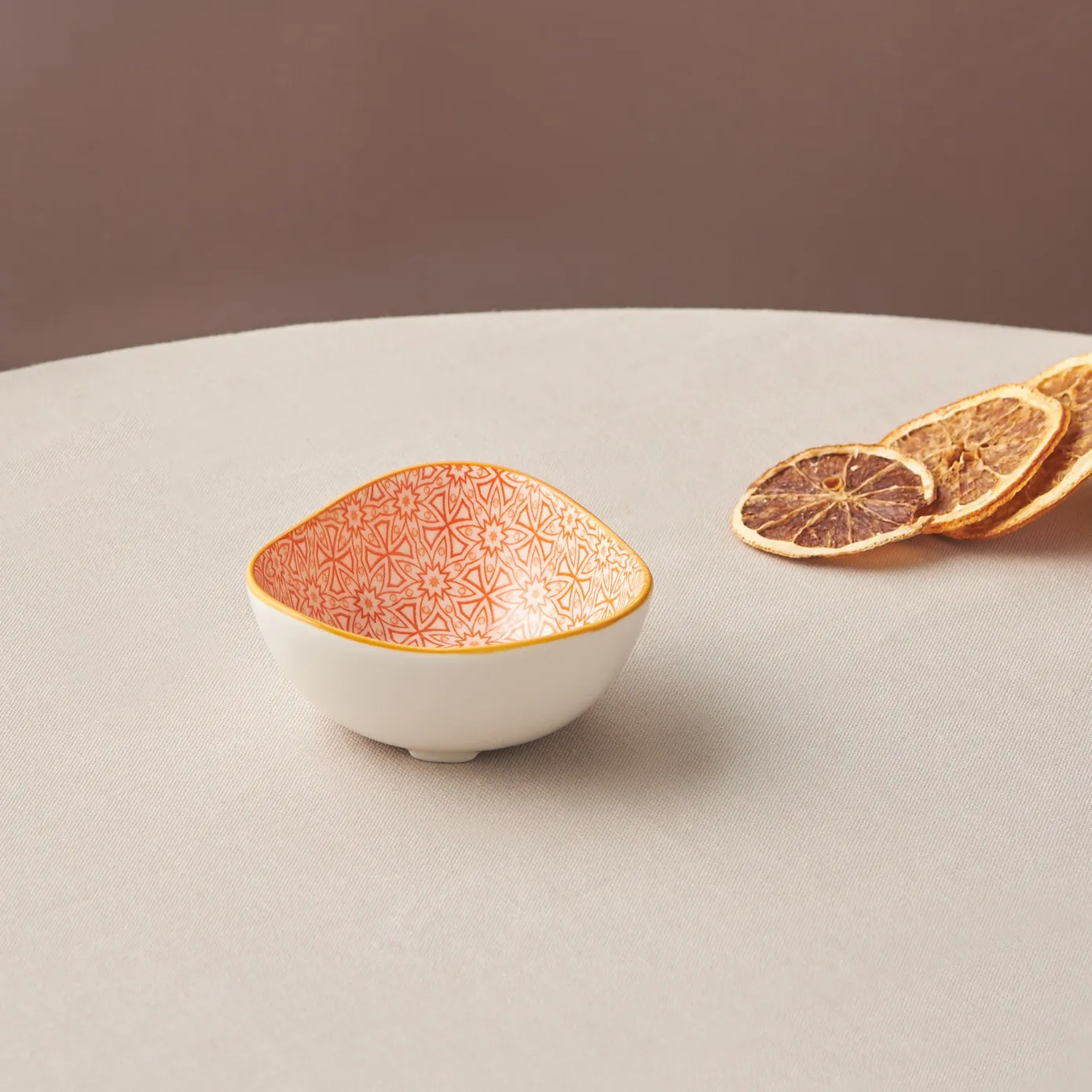 Karaca Floral Snackschaaltje, Oranje, Driehoek, 10 cm