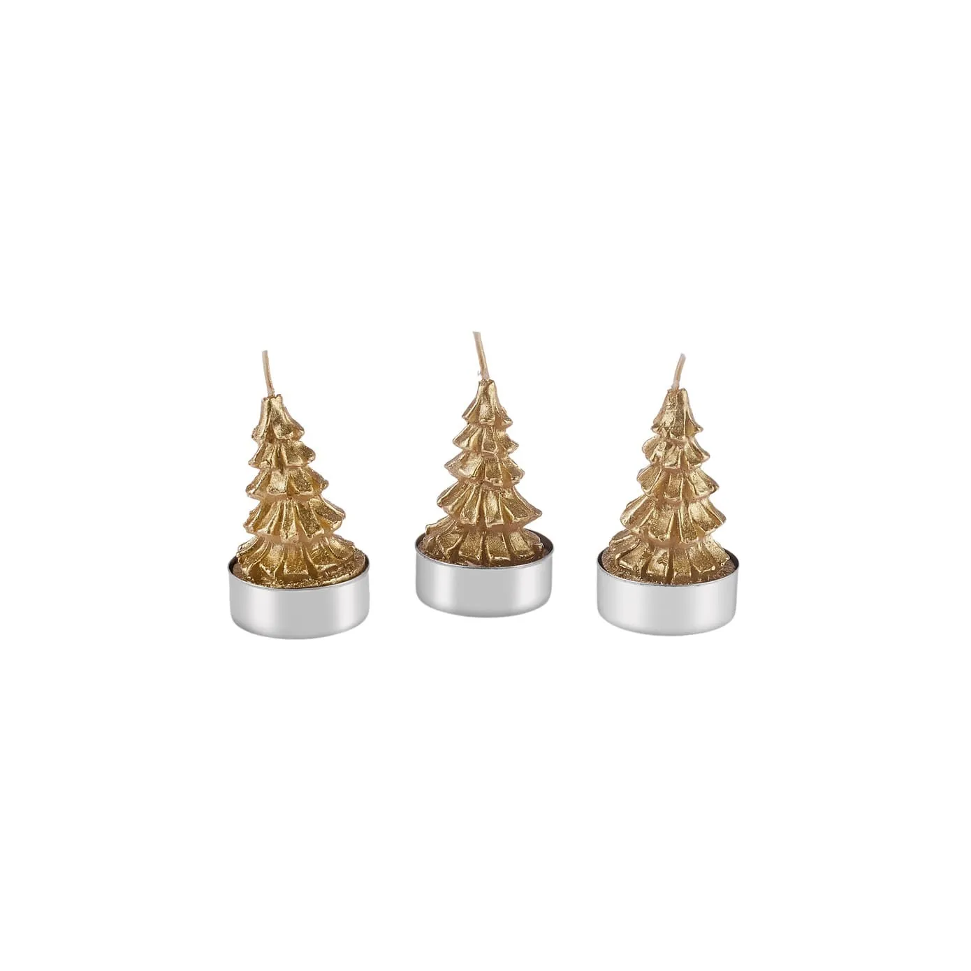 Karaca Christmas Goud Kerstboom 3 Delig Theelichtjes, 3,8×3,8×7 cm