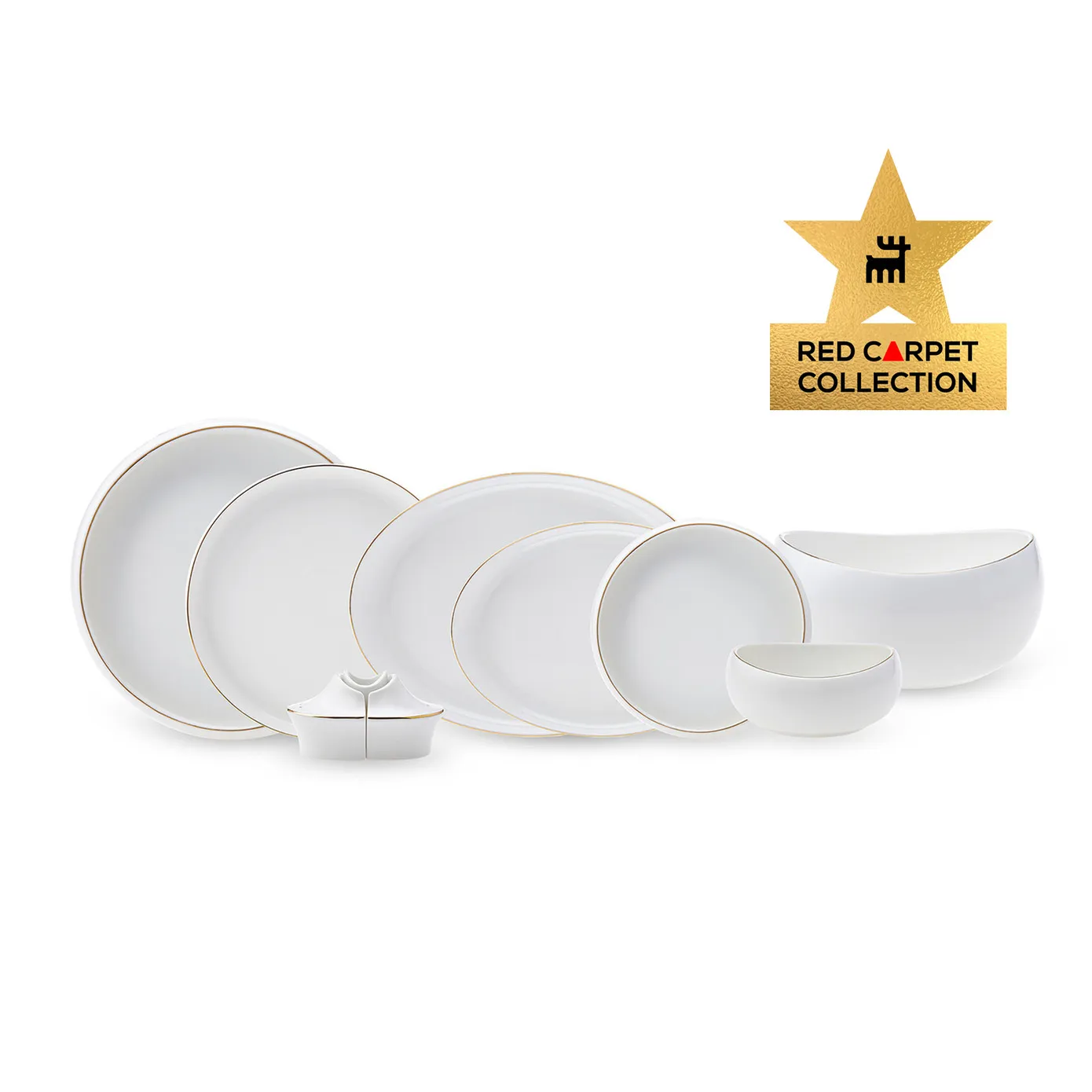Karaca Red Carpet Collection Streamline Hole Gold – 59-delig porseleinen servies voor 12 personen