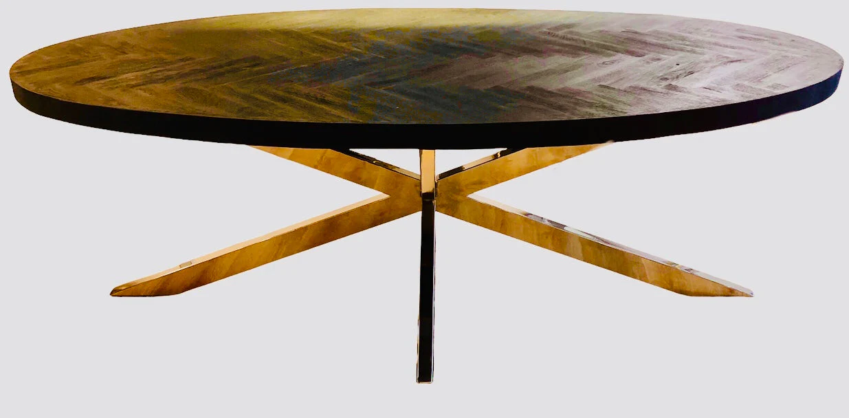 Tafel fishbone ovaal 200cm goud/zwart