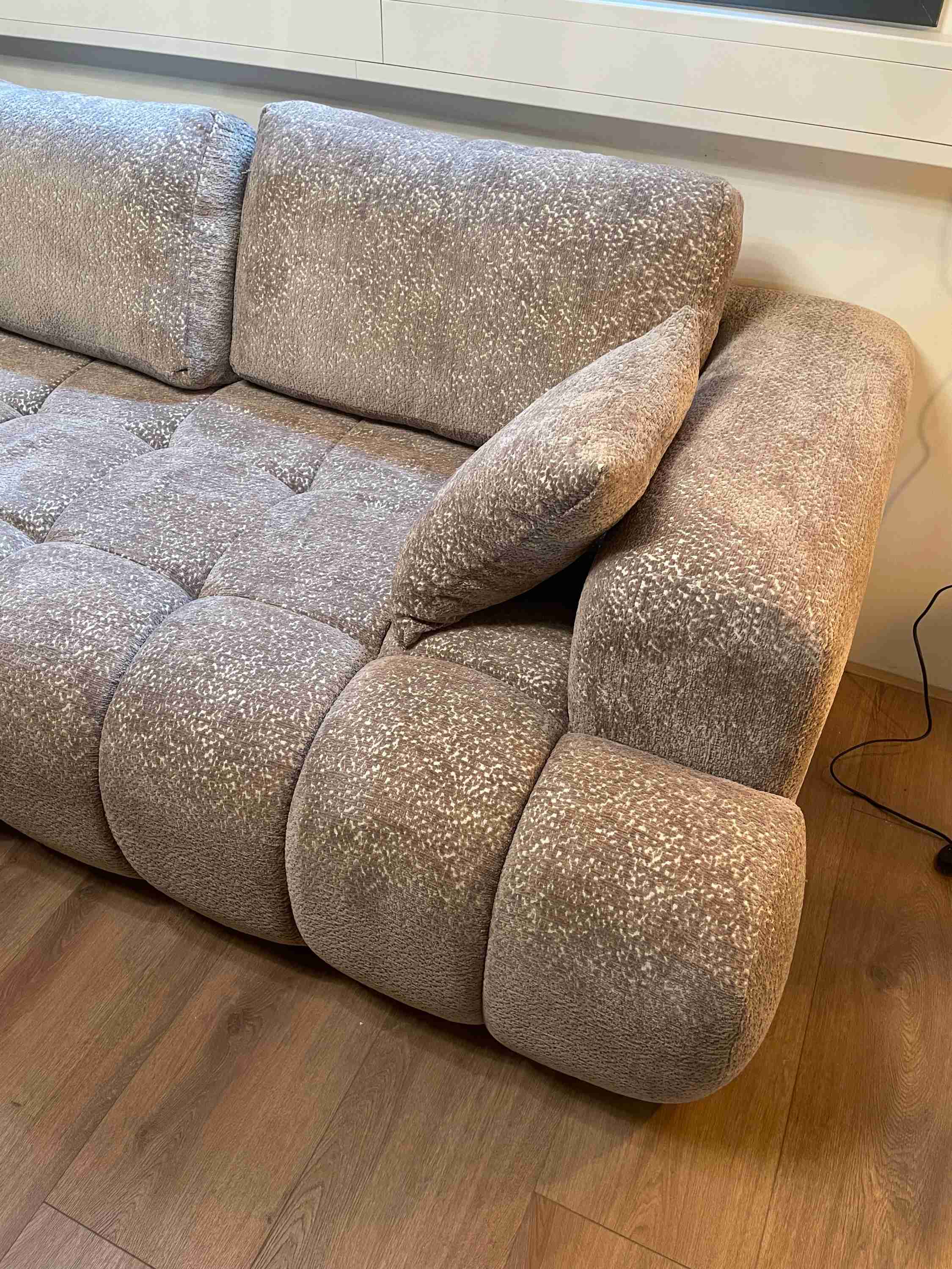 Japandi Fluffy Hoekbank Bouclé grijs– 310 x 195 cm