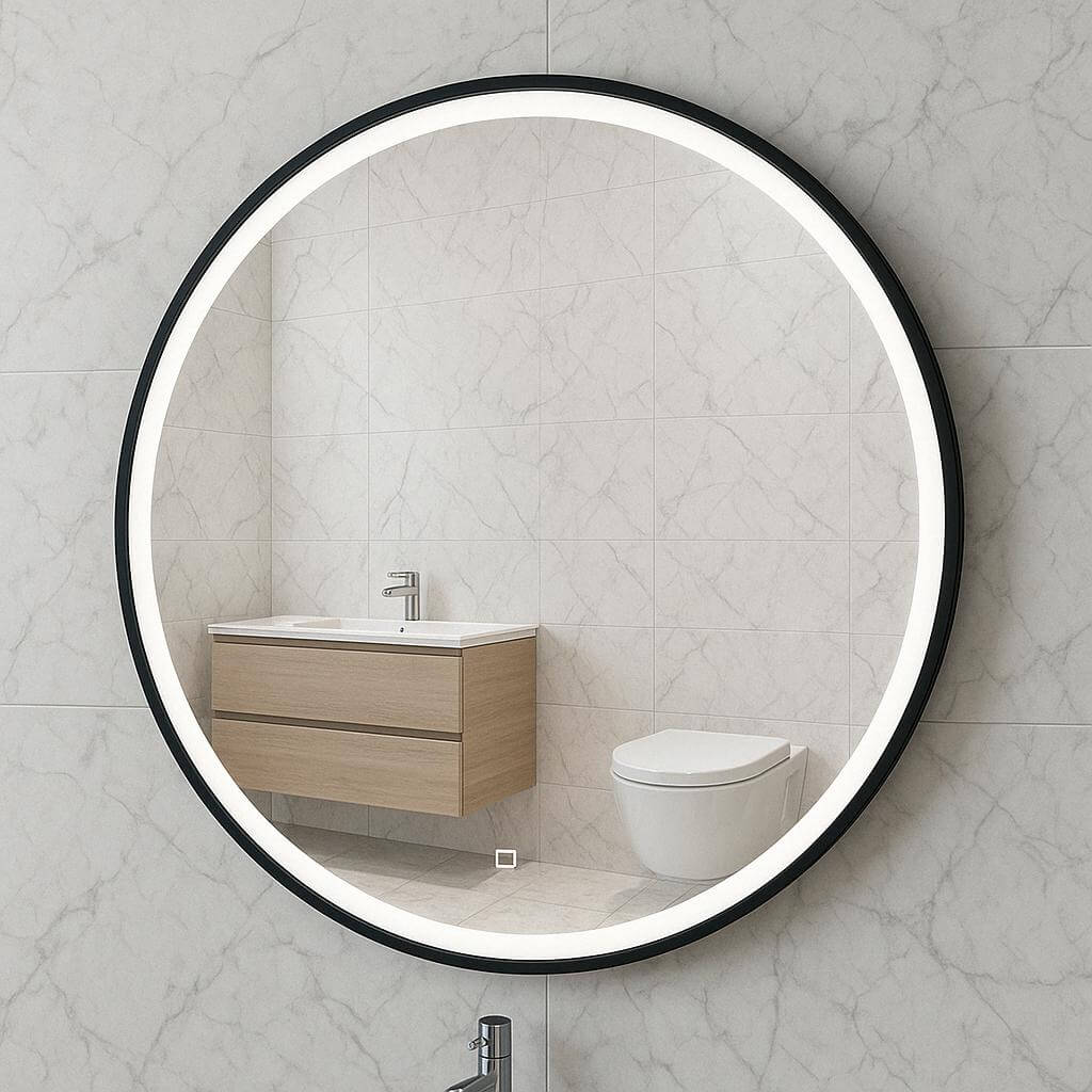 Ronde Maro Spiegel Wiesbaden met LED-verlichting en Verwarming – 100 cm – Mat Zwart