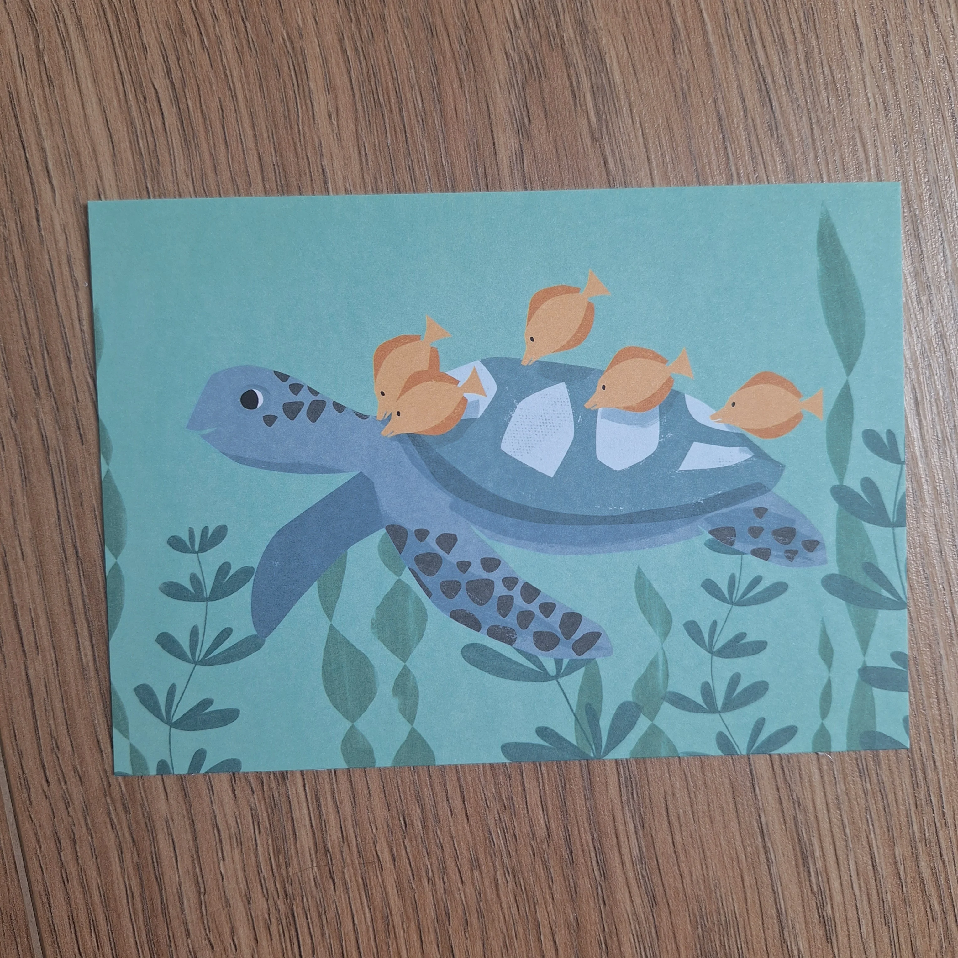 Schildpad met visjes ansichtkaart