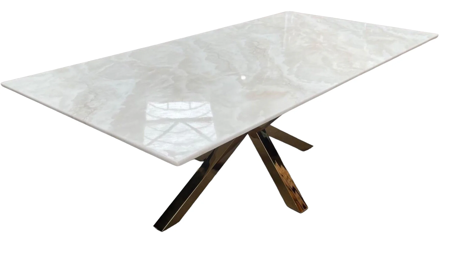 Wit/crème marmeren eetkamertafel goud