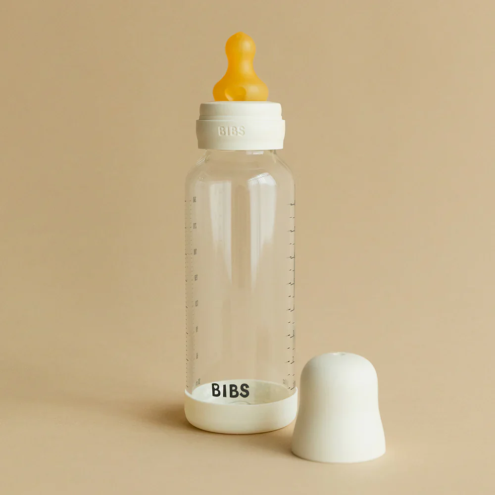 Babyfles van glas – Latex/Natuurrubber – Ivory – 120 ml of 240 ml – BIBS