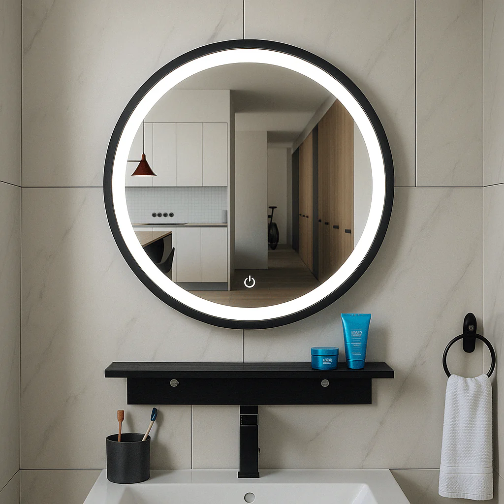 Lista Nera Spiegel Wiesbaden met LED-verlichting Dimbaar in Rond 60 Cm in Mat Zwart