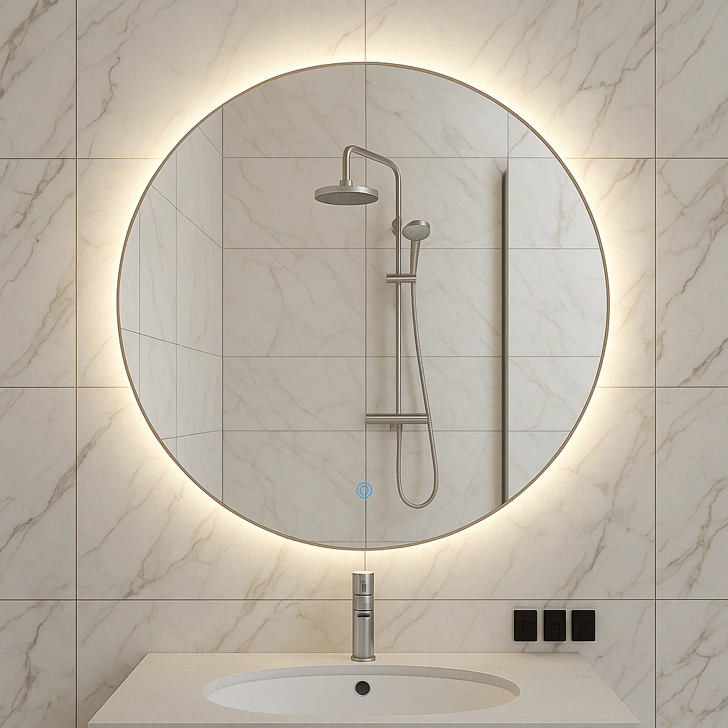 Novi ronde spiegel Wiesbaden met LED, dimbaar 100 cm in geborsteld messing