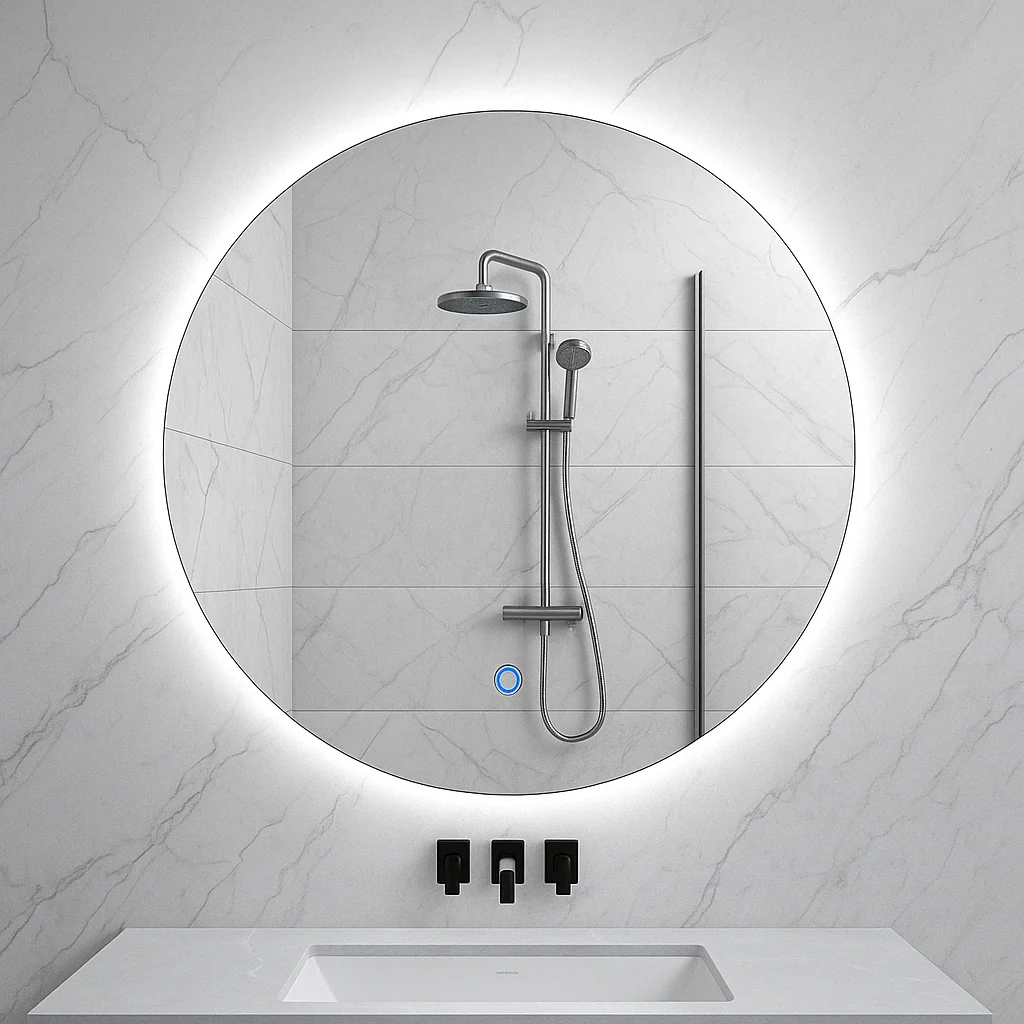 Novi ronde spiegel Wiesbaden met LED, dimbaar 80 cm in geborsteld messing