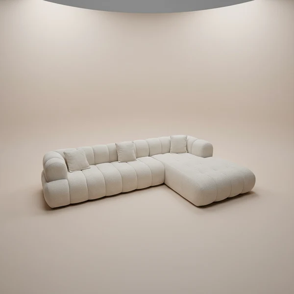 Japandi Fluffy Hoekbank Bouclé Beige – 310 x 195 cm