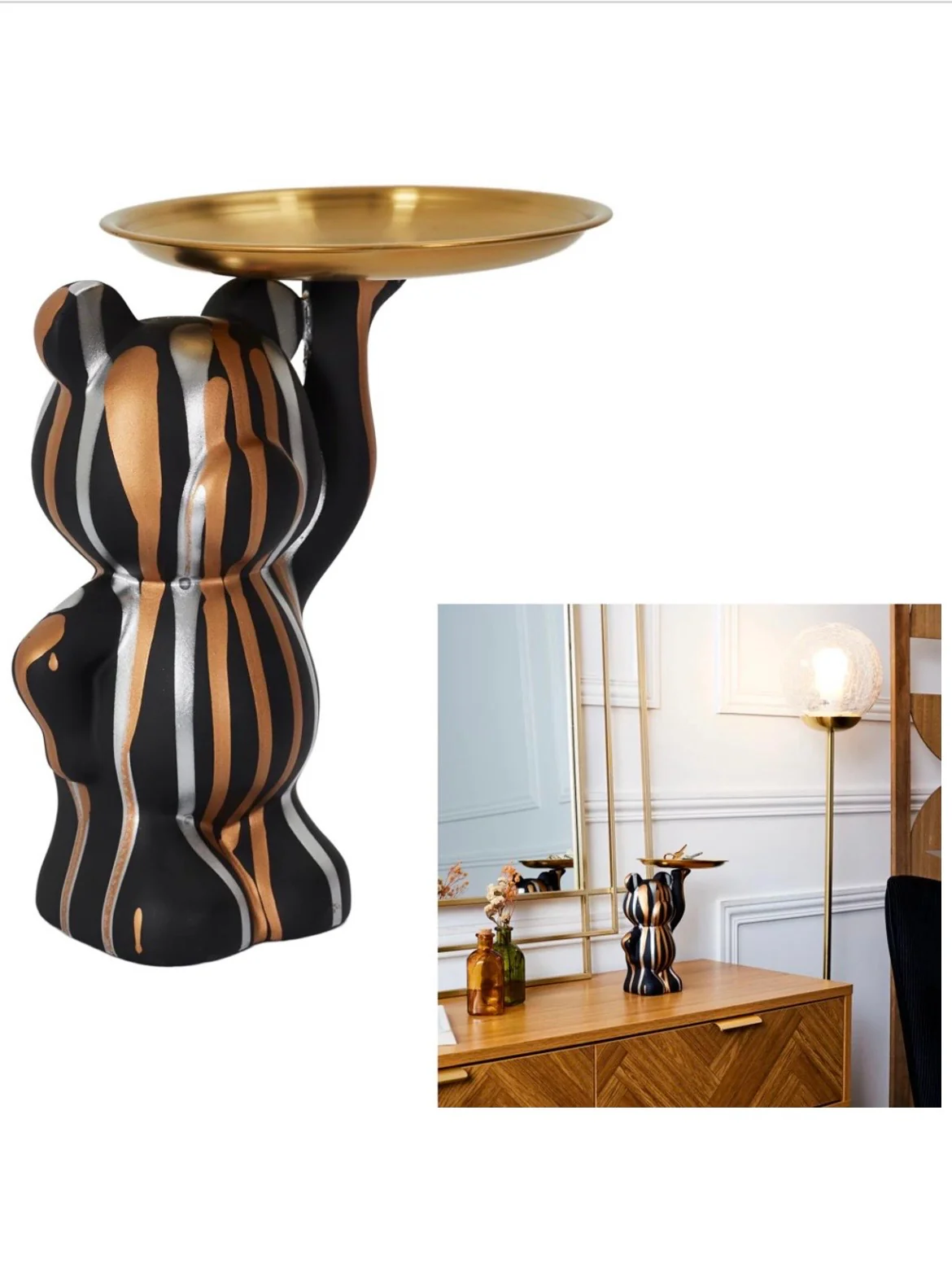 Decoratieve Beer Sleutelschaal – Zwart en Goud