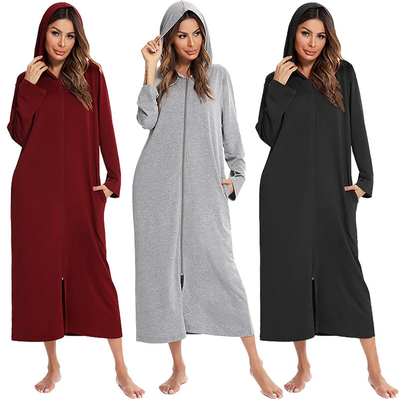 Warme Zip-up Nachtjurk met Capuchon