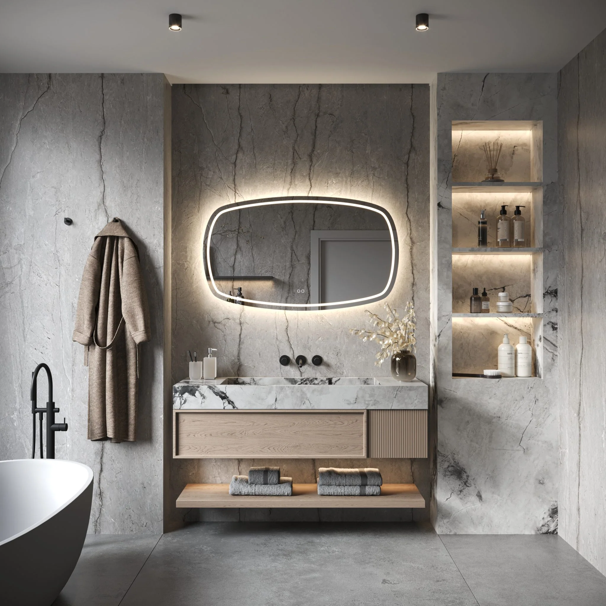 Hipp Design Phantom 007 ovale spiegel met directe en indirecte verlichting en verwarming