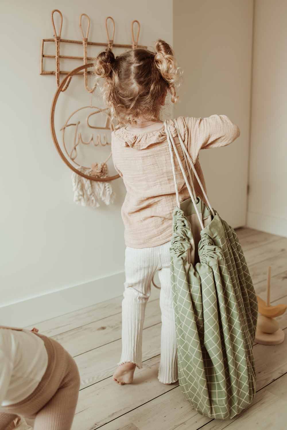 Play&Go | Speel- & Opbergkeed | Organic Cotton Green met Rasterpatroon - Afbeelding 3