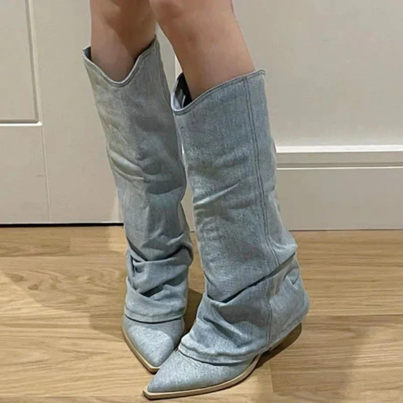 Alice – Denim Knielaarzen Cowboy Boots