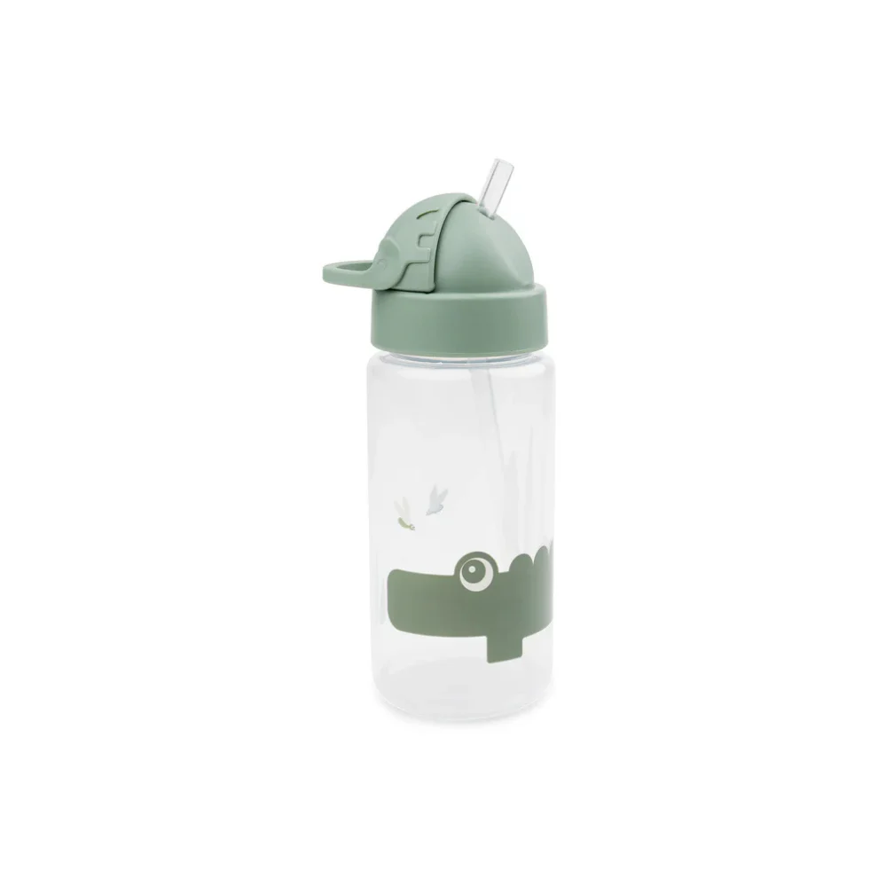 Drinkfles met rietje – Straw bottle – Happy Clouds – Croco/Green – 350 ml – Done by Deer