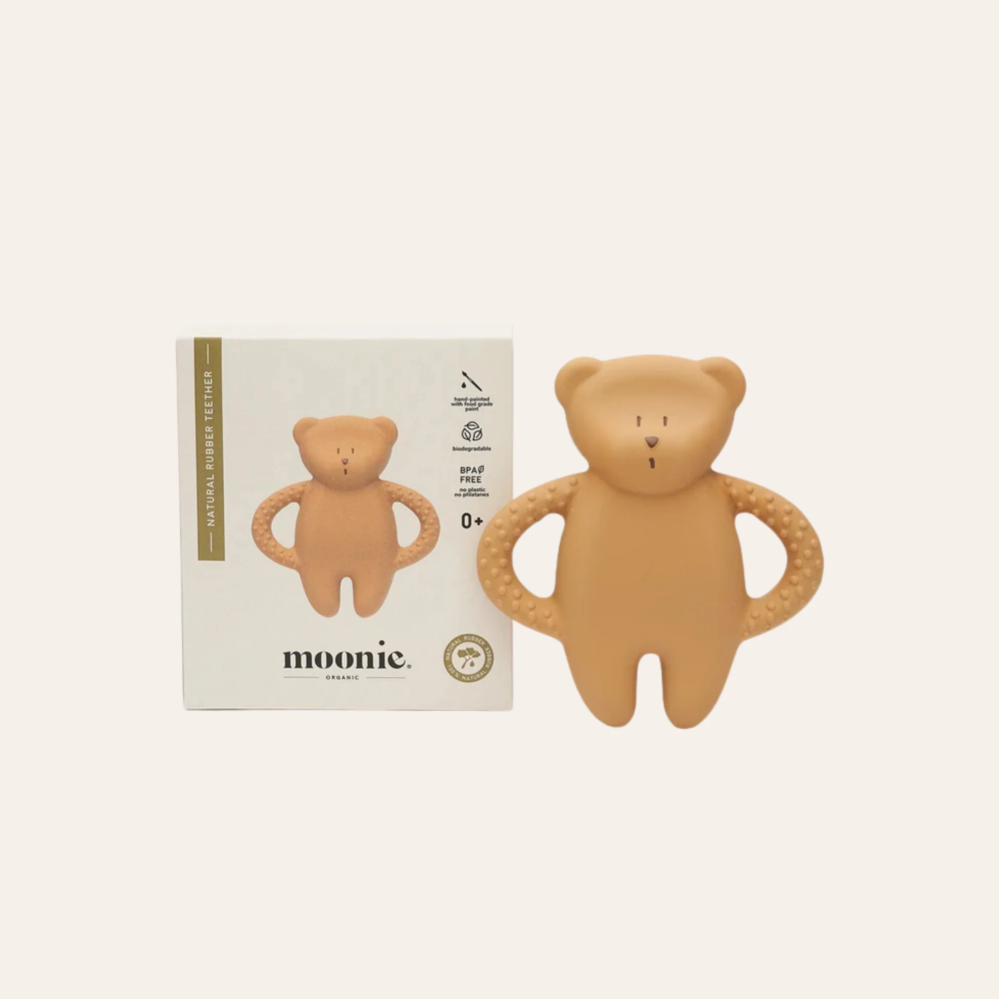 Bijtspeeltje Beer – Teether Bear Cappuccino natur – Natuurrubber – Moonie