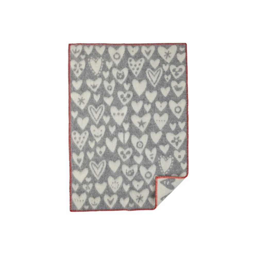Wiegdekentje hartjes – 65×90 cm – Biologisch wol – Baby heart grey/white – Klippan