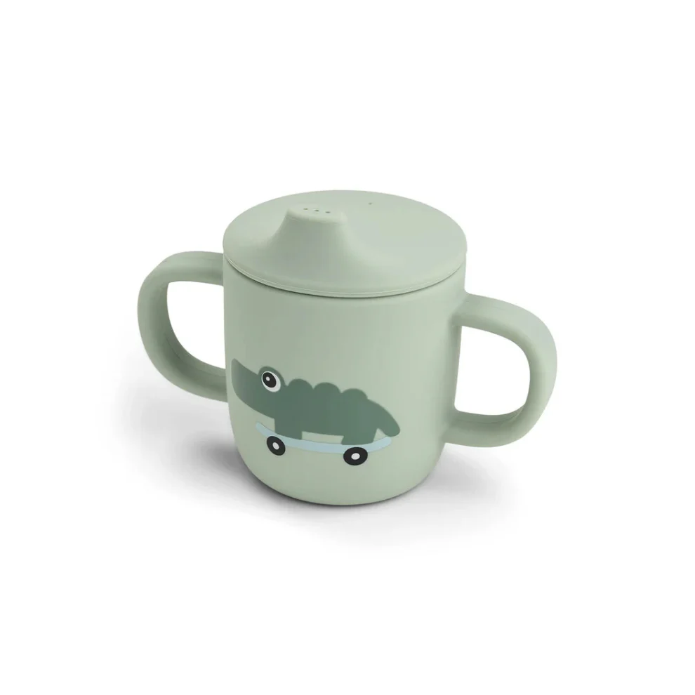 Siliconen drinkbeker met 2 handvatten – Tuitbeker – Croco – Green – Done by Deer