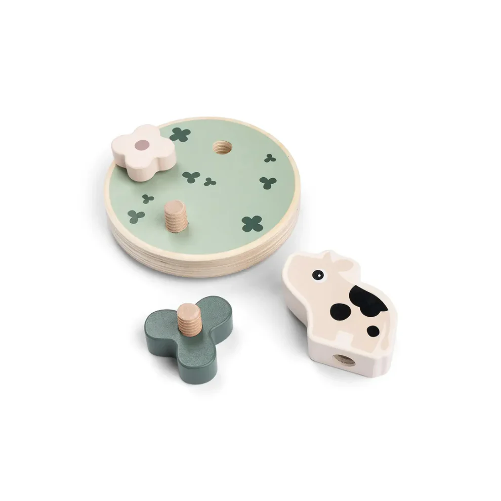 Match & screw toy – Houten speelgoed – Dotti – Colour mix – Done by Deer