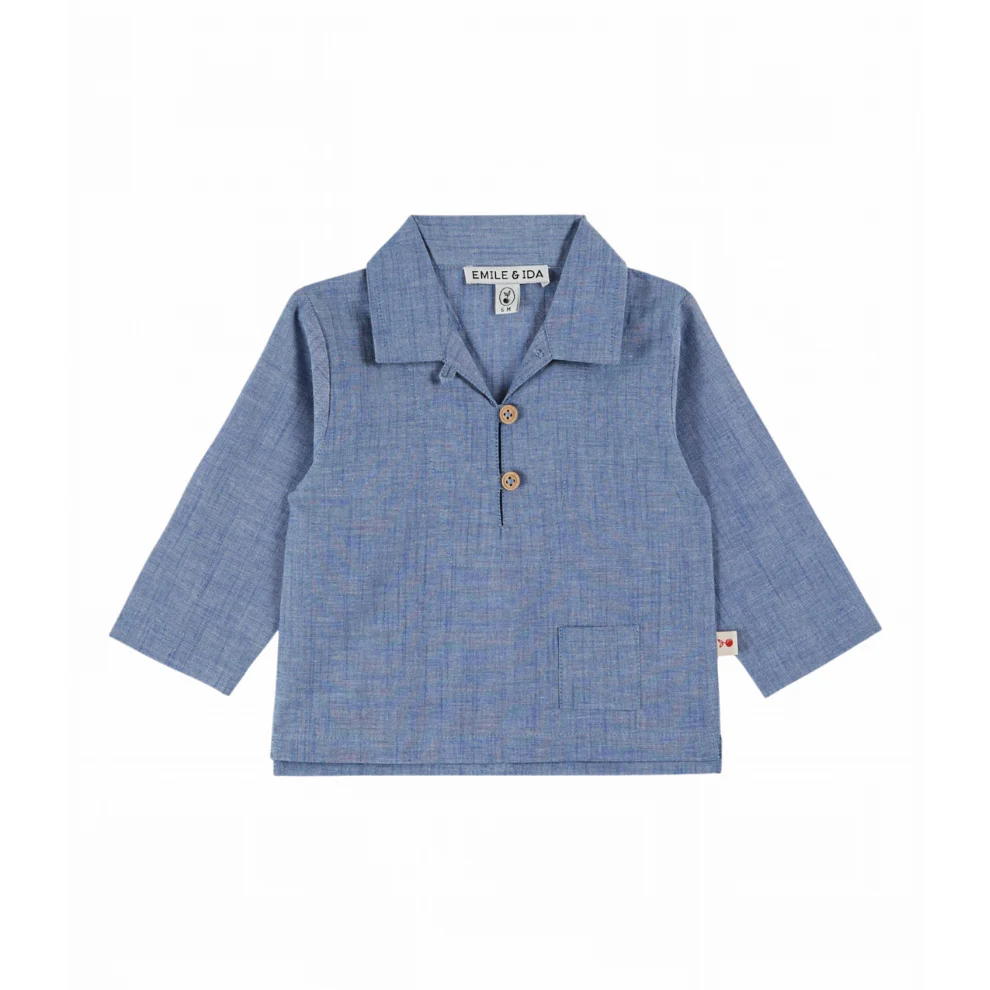 Overhemd top – Katoen – Chemise Chamray – Spijkerblauw – Emile et Ida