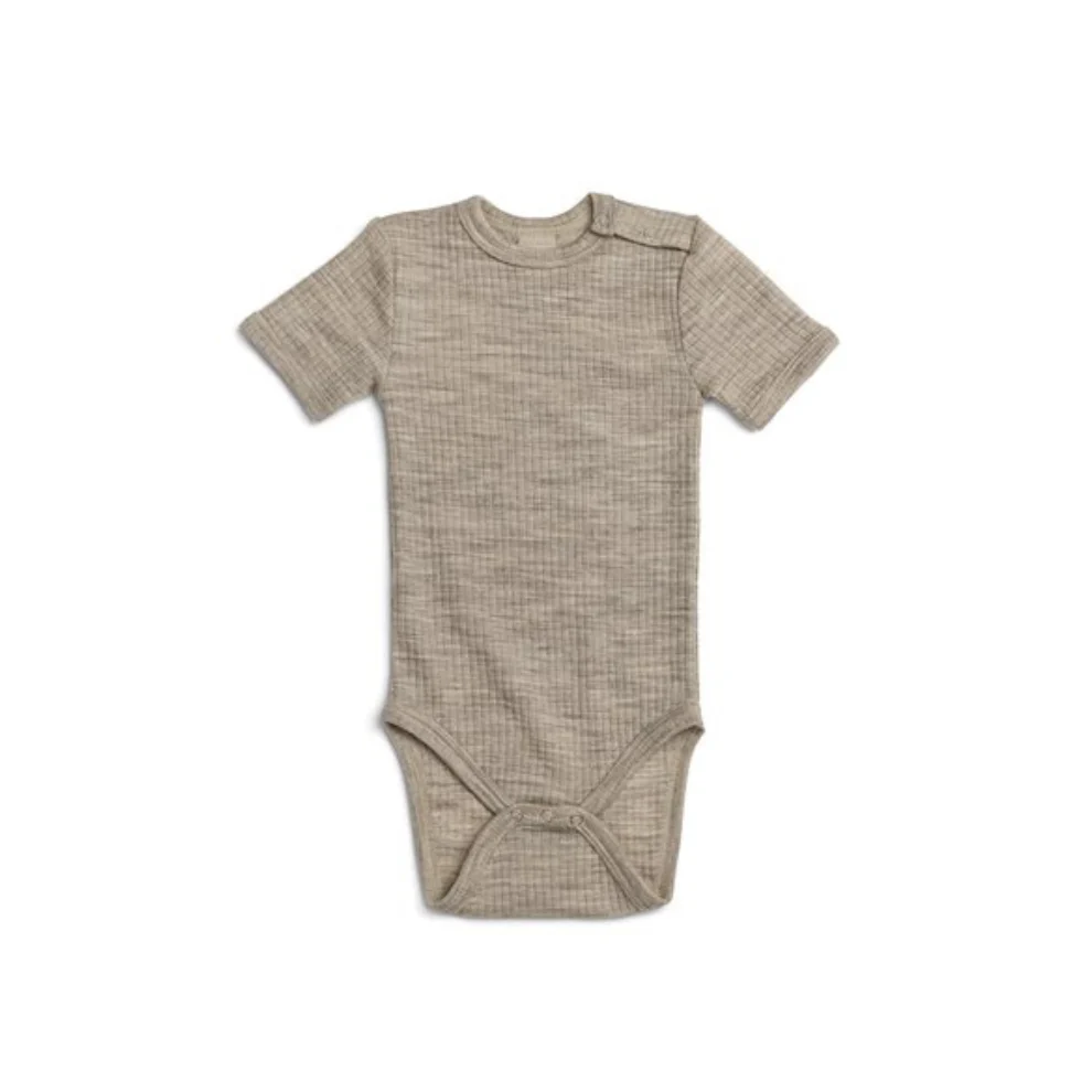 Romper merino wol – Lichtbruin/Beige – Korte mouw – SmallStuf
