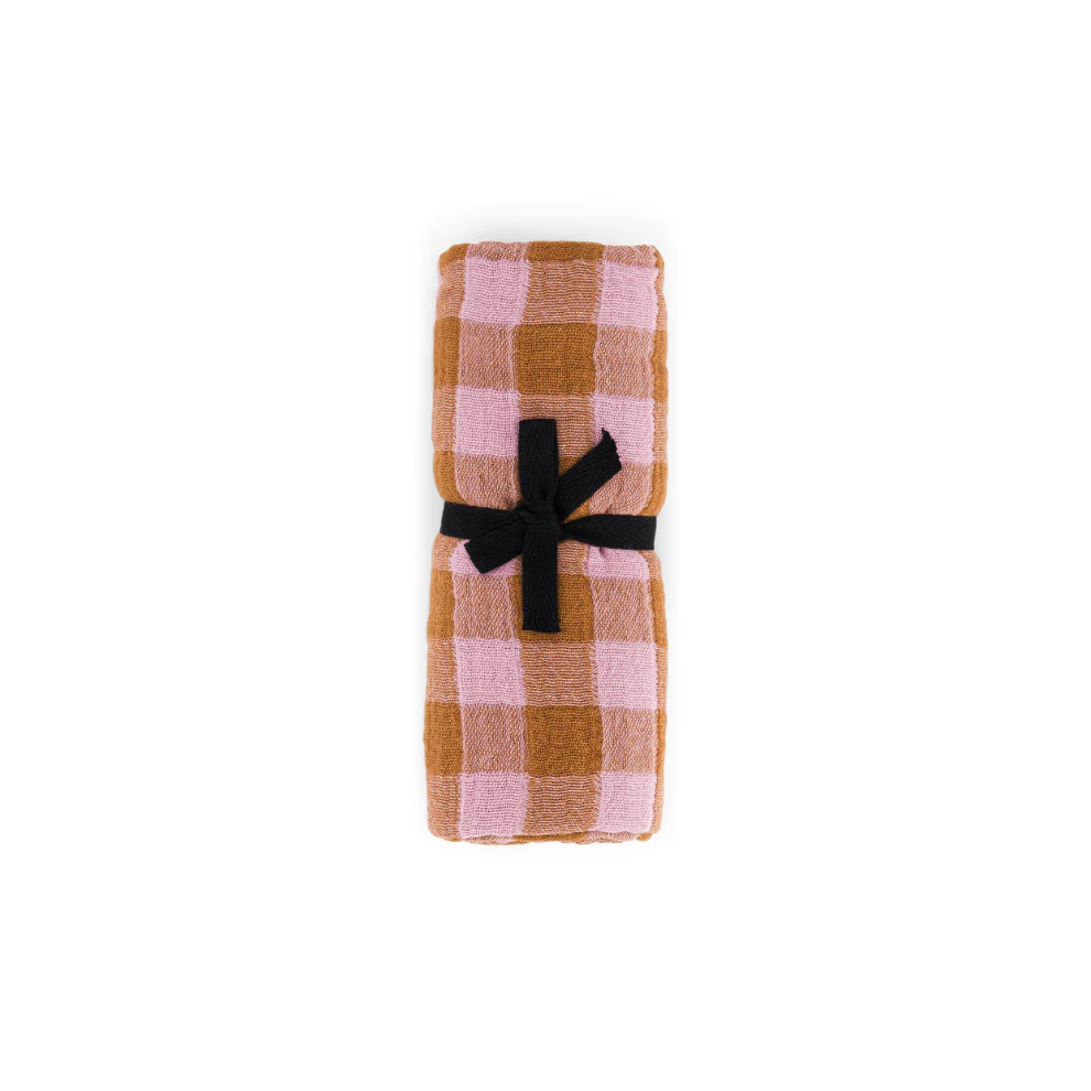 Hydrofiele doek Bianca – Vichy Caramel / lilac – Mousseline katoen – Rose in April
