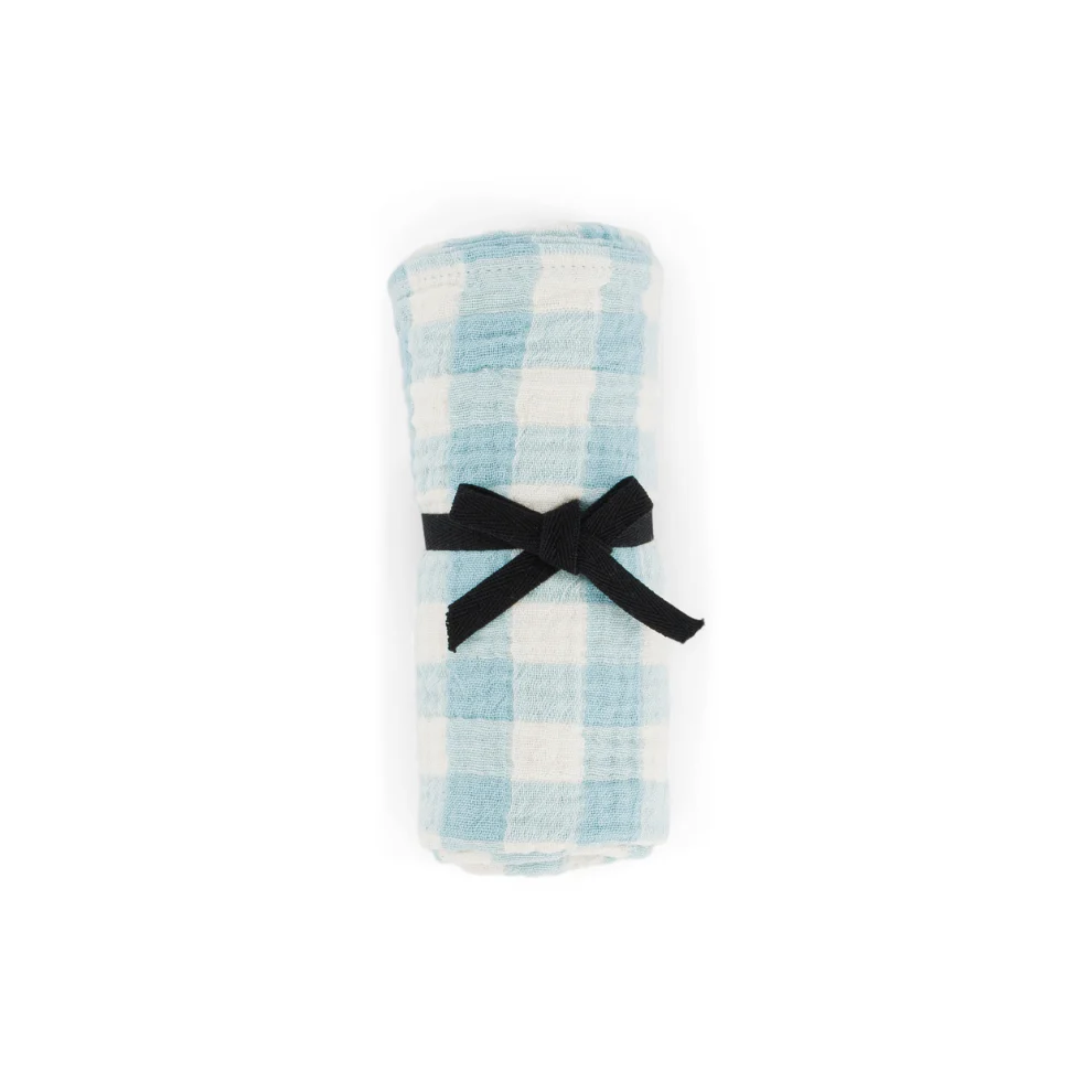 Hydrofiele doek Bianca – Vichy Canal blue/blauw – Mousseline katoen – Rose in April