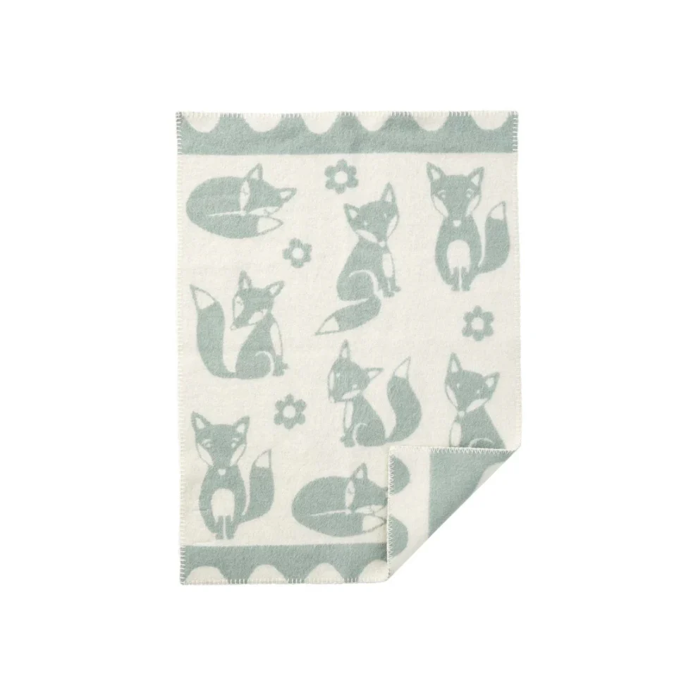 Wiegdeken Fox – Biologisch wol – Blauw/Duck Blue – 65×90 cm – Klippan