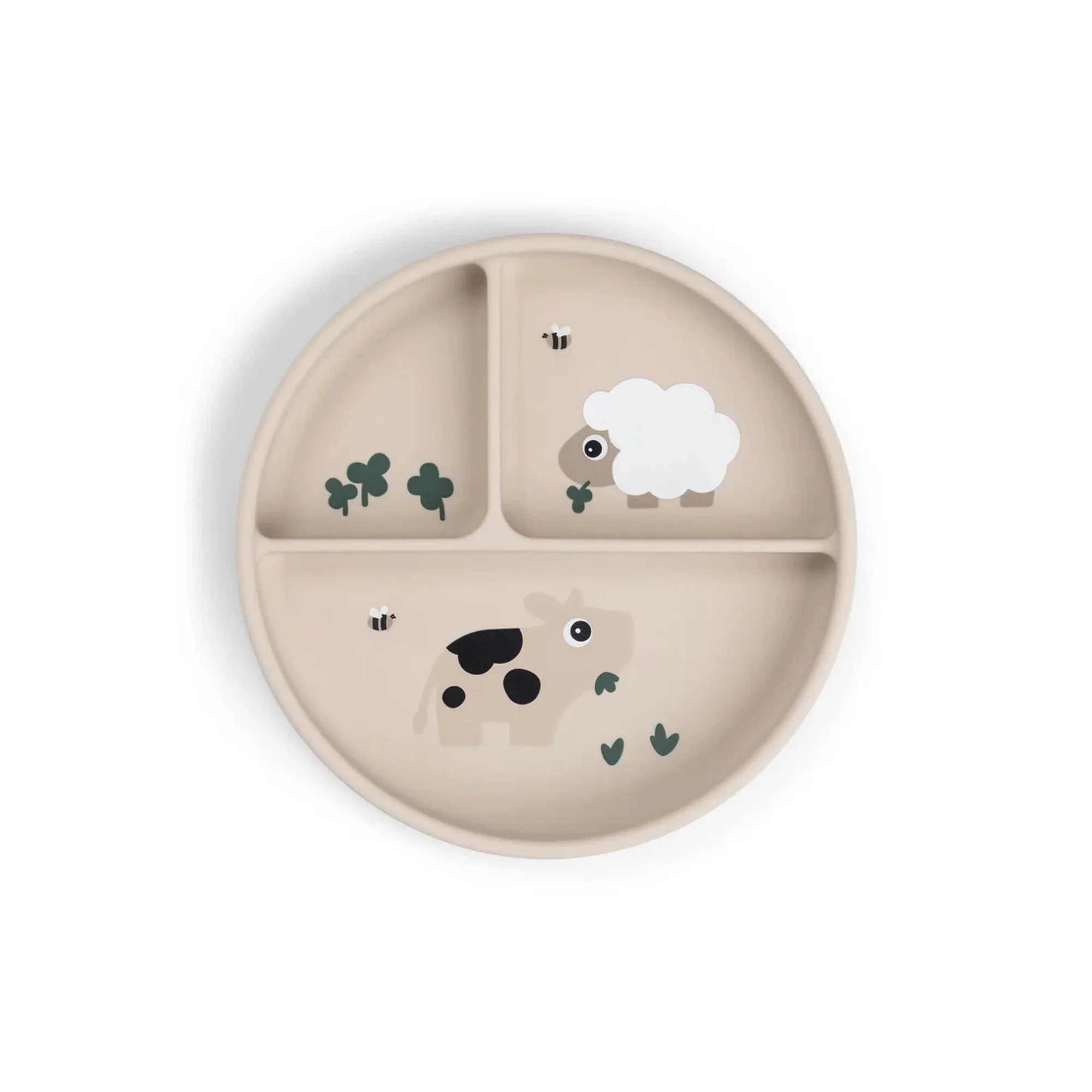 Siliconen zuignap bord – Stick&Stay compartment plate – Tiny farm – Sand – Done by Deer