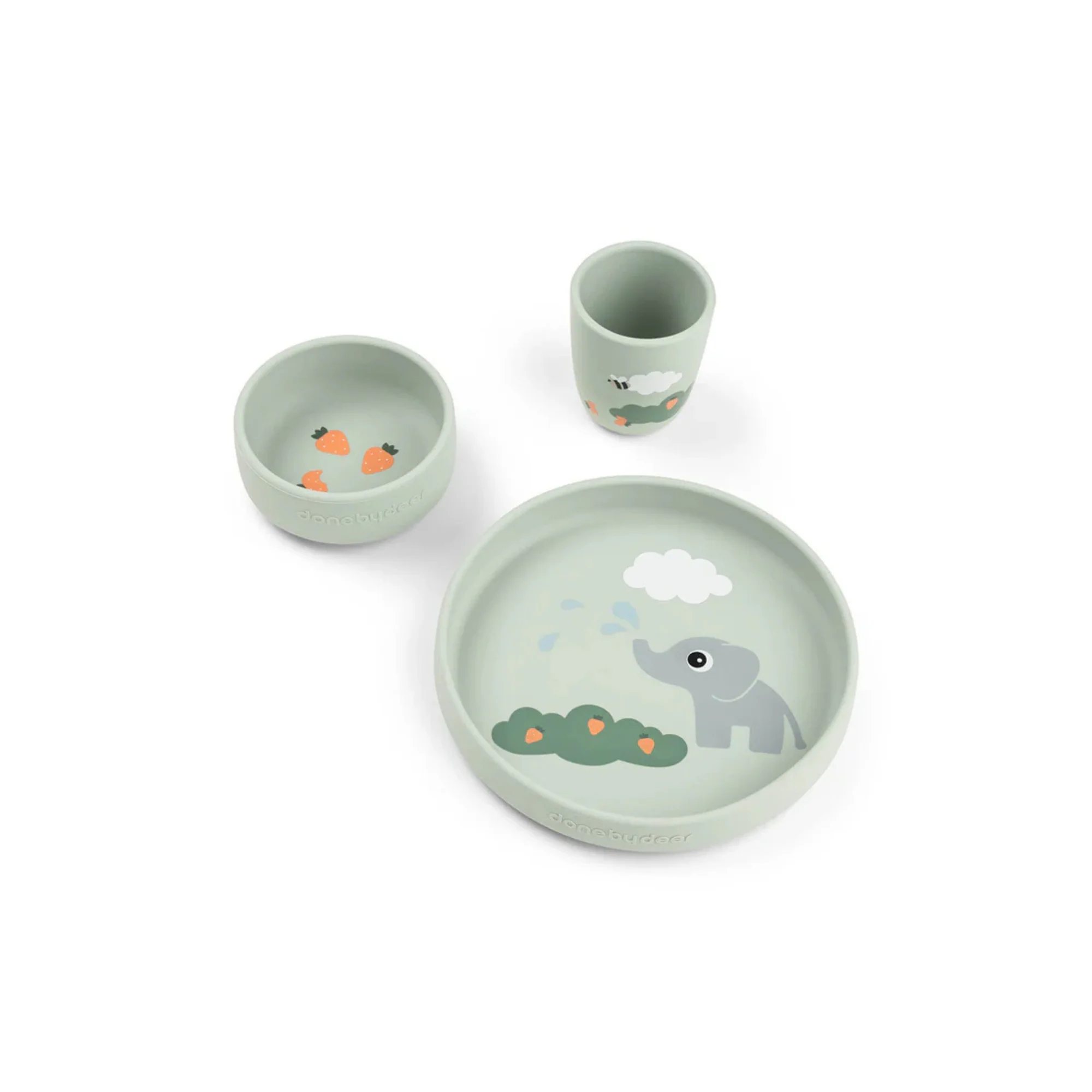 Zuignap borden set – Stick&Stay Dinner Set – Elphee – Green – Done by Deer