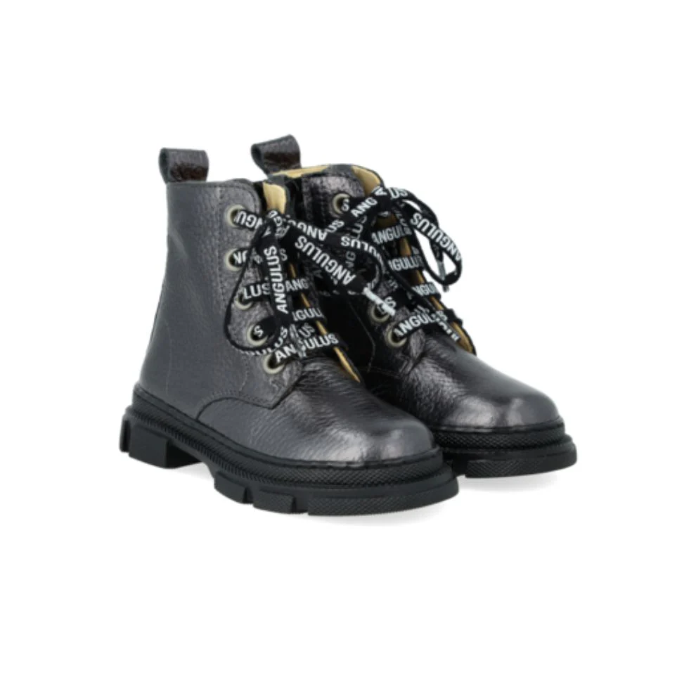 Chunky veterlaars – Leer – Glans zwart – Angulus