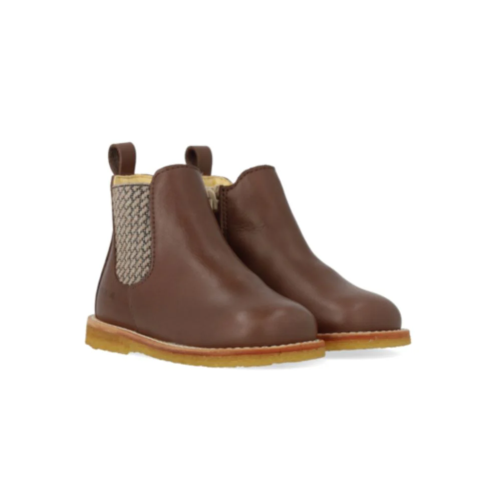 Classic chelsea laars – Leer – Donker taupe/check – Leer – Angulus