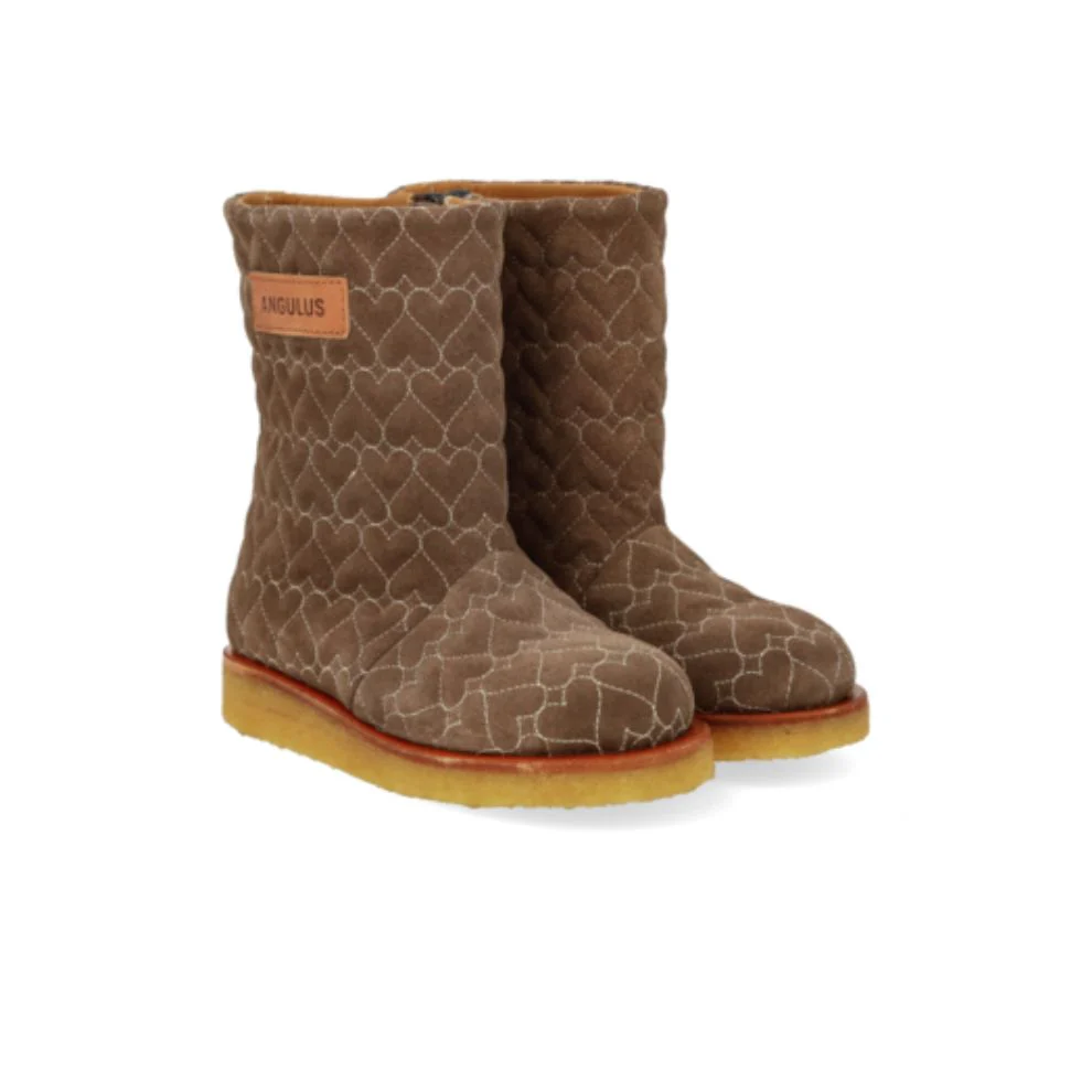 Laars met hartjesborduursel – Suede – TEX-boot with heart quilt and zipper – Donker Taupe/Cognac – Angulus