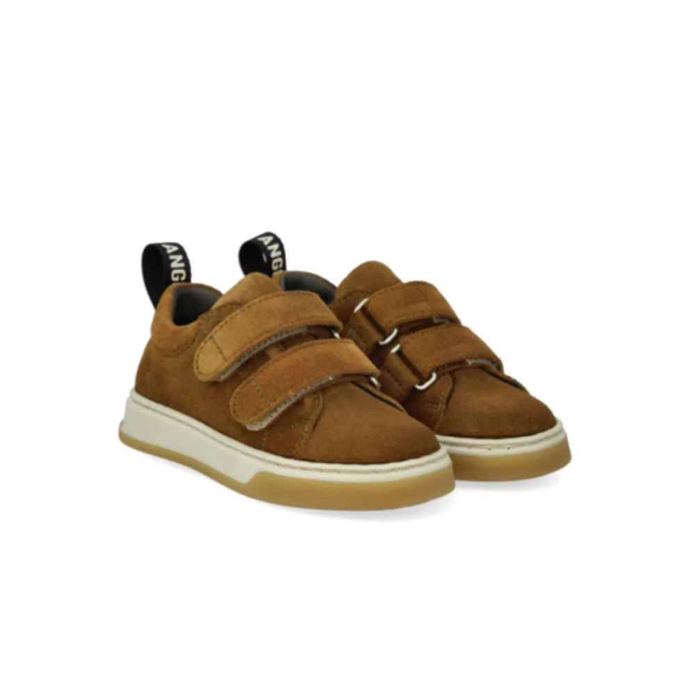 Sneakers klitteband – Suede – Mustard/bruin – Angulus