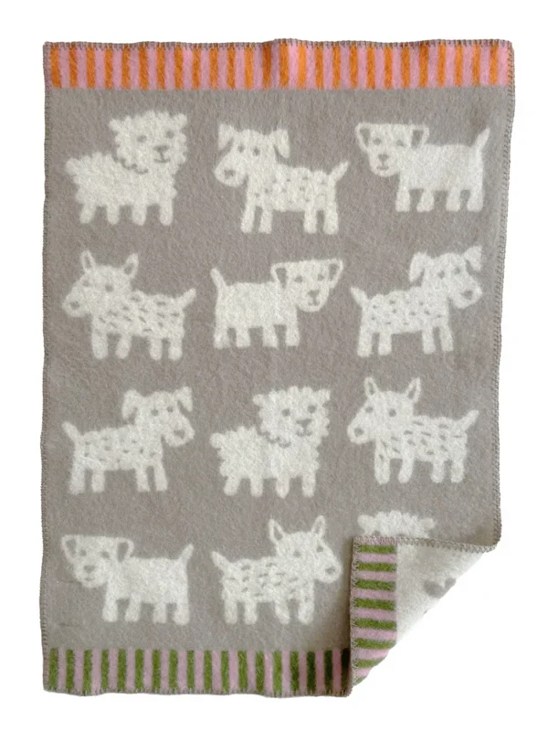 Wiegdeken Voff hondjes – Biologisch wol – Beige – 65×90 cm – Klippan