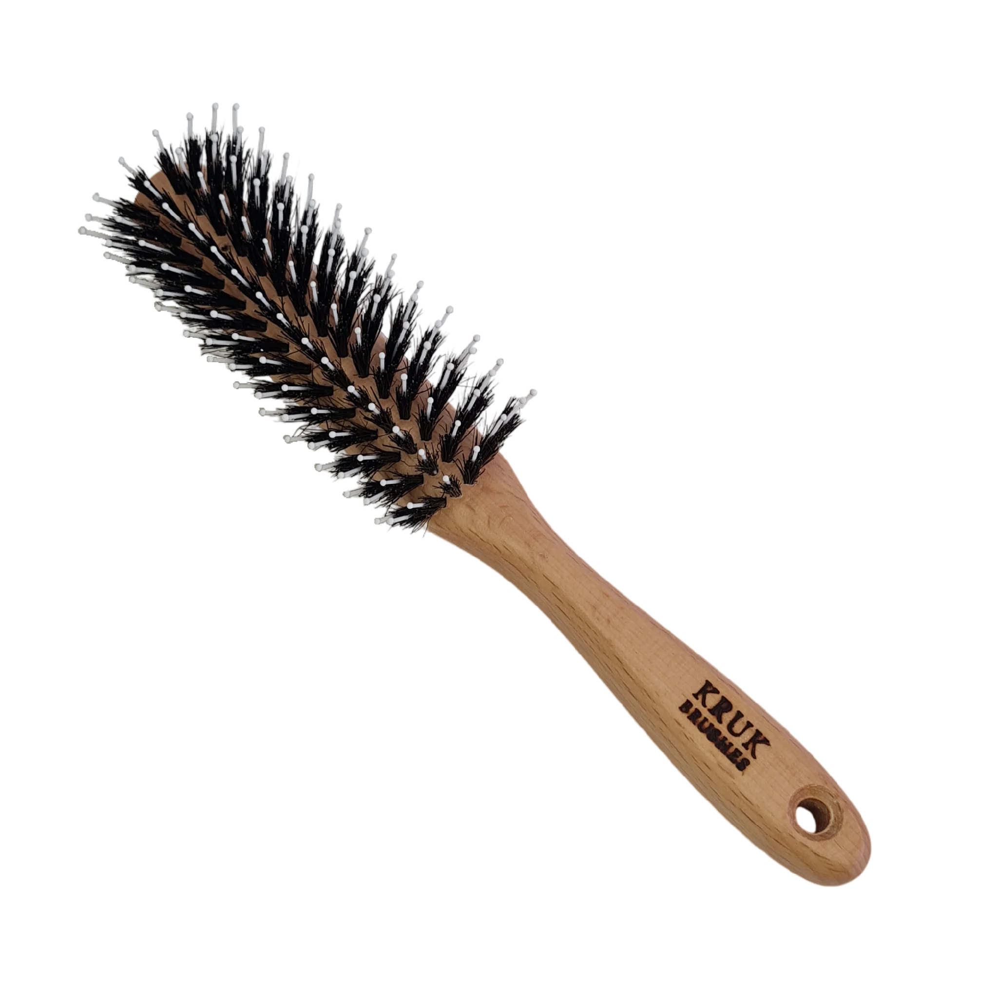 “De extra zachte EGEL” natuurhaarborstel met zachtere nylon-pins en met bolletjes – HALFROND