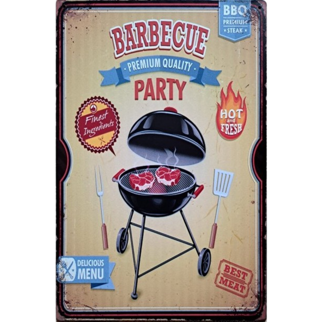 BBQ Wandbord Barbecue Party Metaal 25×33 cm
