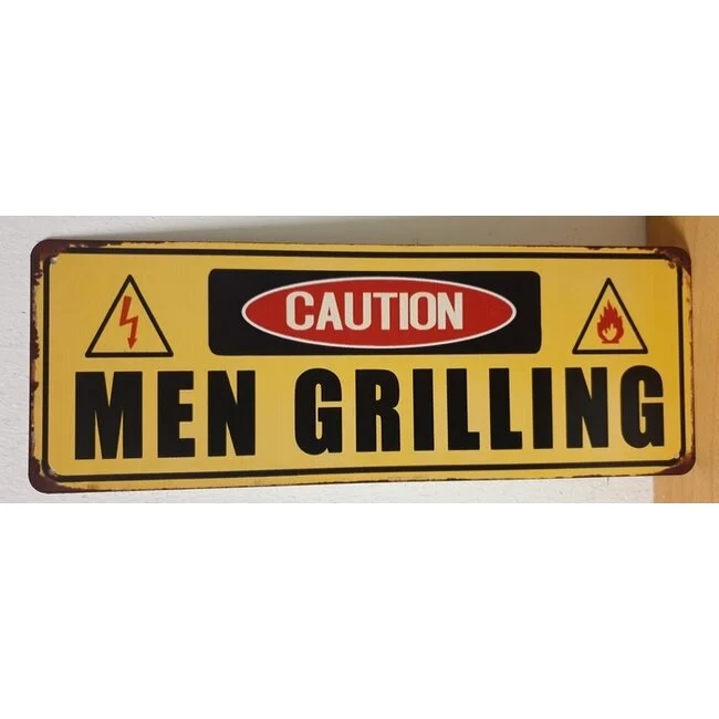 BBQ Wandbord Caution Men Grilling Metaal 36×10 cm