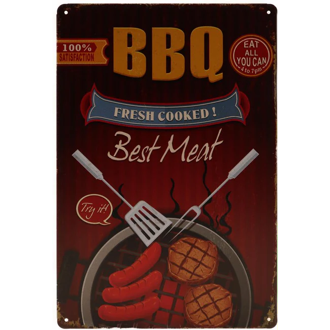 BBQ Wandbord Fresh Cooked Best Meat Metaal 20×25 cm