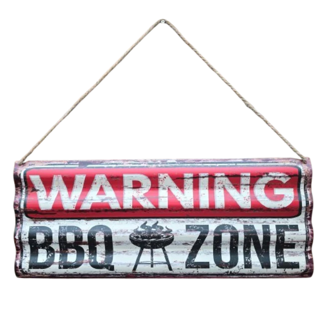 BBQ Wandbord Golfplaat Warning BBQ zone 59×24 cm Metaal