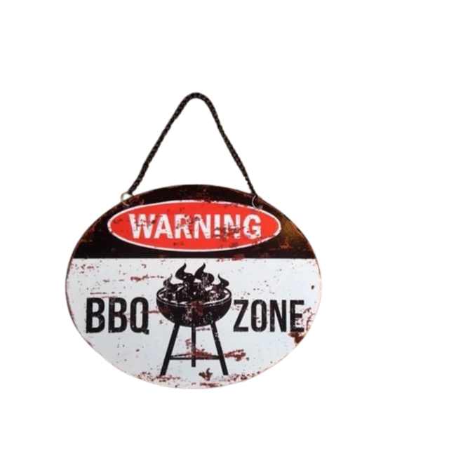BBQ Wandbord Ovaal Warning BBQ Zone Metaal 25×20 cm