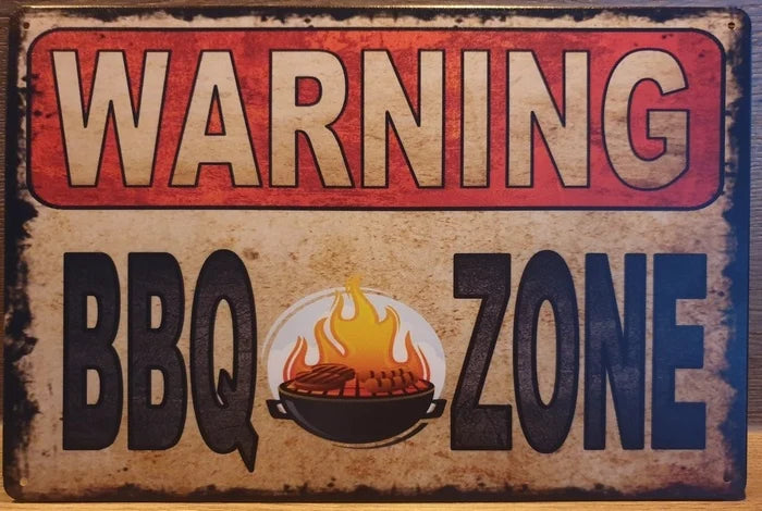 BBQ Wandbord Warning BBQ zone 30×20 cm Metaal